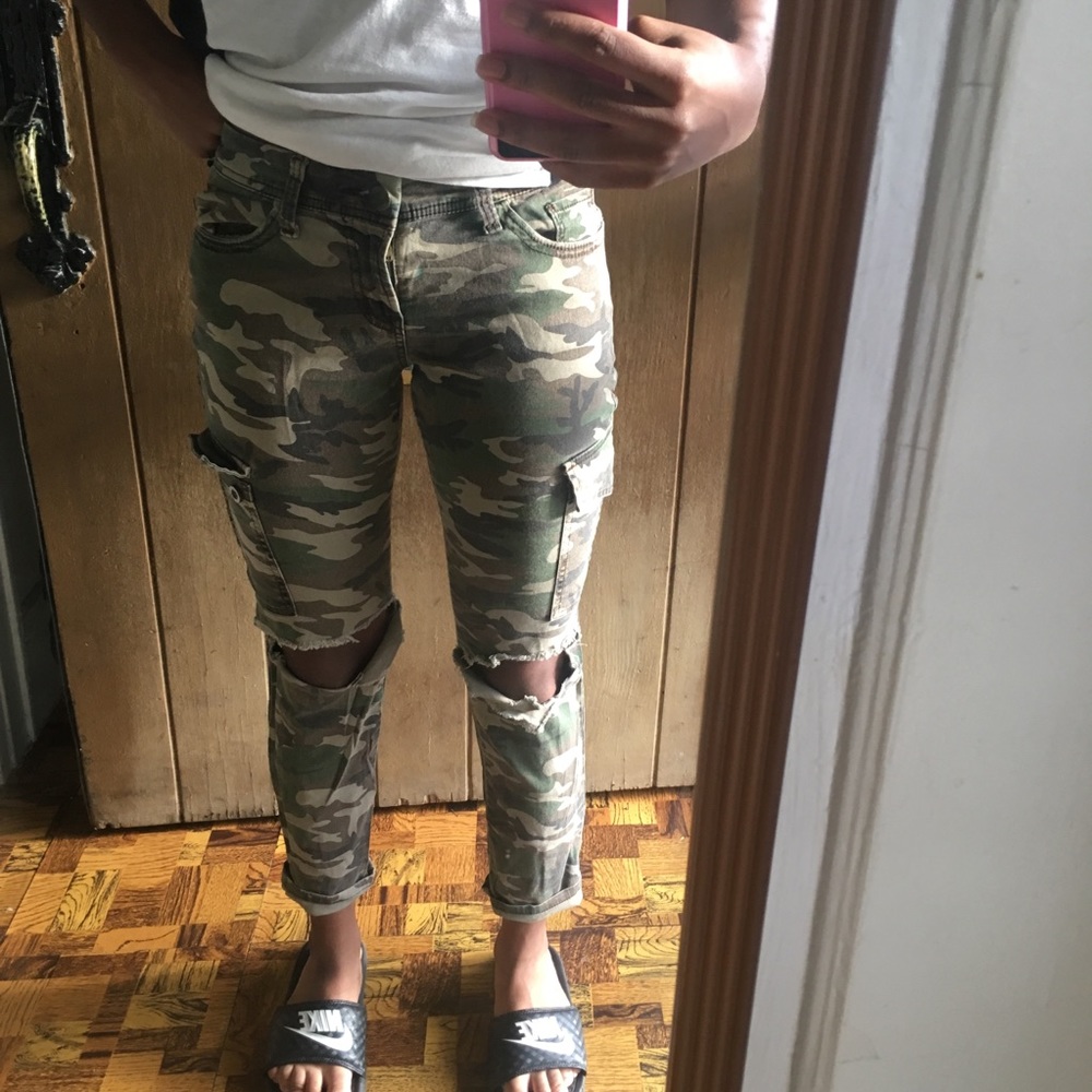 Green camo cargo pants
